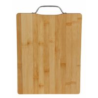 Bamboe houten snijplank/serveerplank met metalen handvat L33 x B25 cm - thumbnail