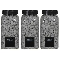 Mica Decorations decoratie steentjes - 3x - grijs - 1 kilo - 650ml - hobby steentjes
