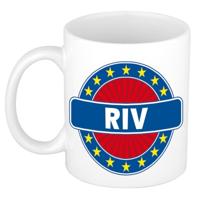 Riv voornaam koffiemok - beker - wit/blauw - 300 ml - Cadeau - Heren - Collega - Vaderdag