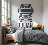 Gepersonaliseerde naam vrachtwagen muursticker kinderkamer