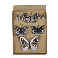 6x  stuks Kerstversiering vlinders op clip 5, 8 en 12 cm   -