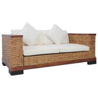 The Living Store Rattan Bankstelset - Bruin/Crèmewit - 2-zitsbank- 155x78x66cm - 3-zitsbank- 191x78x66cm - thumbnail