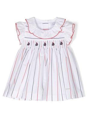 Patachou robe rayée à broderies - Blanc