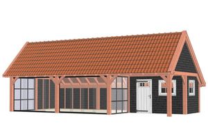 Kapschuur De Hofstee XXL 1145x595 cm - Combinatie 1- Kapschuurdak- Onbehandeld lariks Douglas hout- Trendhout