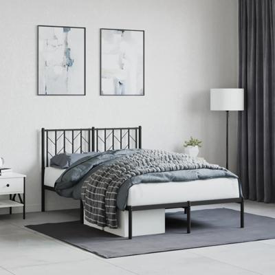 Bedframe met hoofdbord metaal zwart 120x200 cm