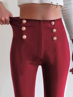 Casual Patchwork Button Tight Plain Leggings - thumbnail