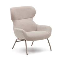 Kave Home - Belina-fauteuil van beige chenille en staal met witte