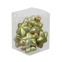 Kerstornamenten - sterren - 12x st - salie groen - 4 cm - glas - mat/glans - kerstversiering