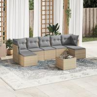 8-delige Loungeset met kussens poly rattan beige