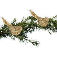 2x Kerstboomversiering glitter gouden vogeltjes op clip 12 cm - thumbnail