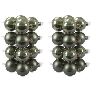 32x Graniet groene glazen kerstballen combi 8 cm mat/glans