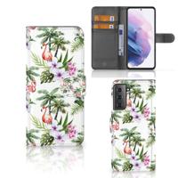 Samsung Galaxy S21 Plus | Telefoonhoesje | Met pasjeshouder | Flamingo Palms