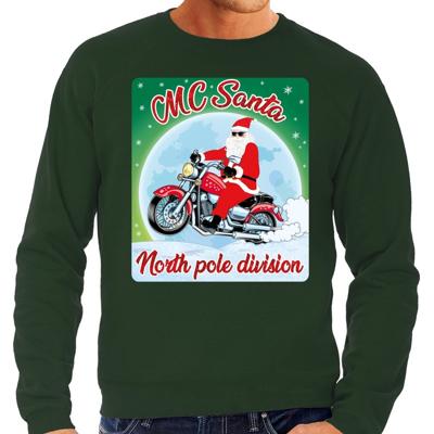 Foute Kersttrui - sweater - MC Santa North Pole division - motorrijders - bikers - groen - voor here