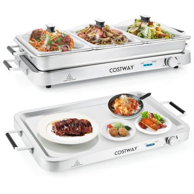 3-in-1 Elektrische Warmhoudplaat Voedselverwarmer Warmtecontainer met tot 150 °C 450 W 9 L Buffetwarmer Zilver