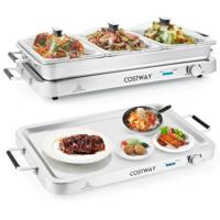 3-in-1 Elektrische Warmhoudplaat Voedselverwarmer Warmtecontainer met tot 150 °C 450 W 9 L Buffetwarmer Zilver