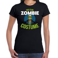 Zombie costume halloween verkleed t-shirt zwart voor dames - thumbnail