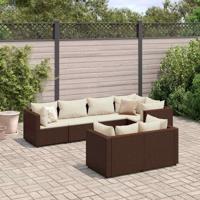 7-delige Loungeset met kussens poly rattan bruin