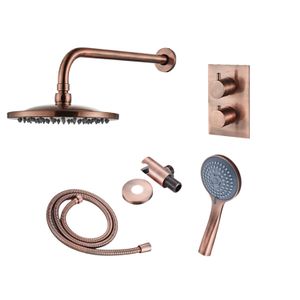 Inbouw Regendouche Set BWS Copper met Wanduitloop en 3 Standen Handdouche Geborsteld Koper 30 cm