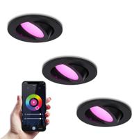 Set van 3 Vienna - Smart inbouwspot - IP65 waterdicht - 6 Watt 450 Lumen - Wifi + Bluetooth - RGBWW - GU10 - Google Home, Amazon Alexa en Siri - Voor binnen, buiten en badkamer - Zwart