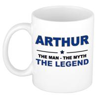 Arthur cadeau mok - man myth legend - naam koffiemok / beker - wit en blauw - 300 ml