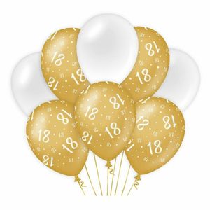 18 jaar leeftijd thema Ballonnen - 24x - goud/wit - Verjaardag - Versiering/feestartikelen