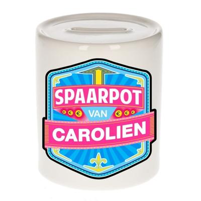 Kinder spaarpot met naam - Carolien - keramiek - met dop - wit - Sparen - Spaargeld van Carolien
