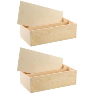 2x Houten wijnkist/verpakking met schuifdeksel 35,5x20x10,8 cm