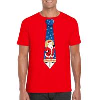 Foute Kersttrui t-shirt - voor heren - rood - met stropdas kerstman print - kerstdiner kleding