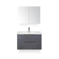 Seville Badmeubelset 80 cm - Beton Antraciet Edge greep - Wastafel Enjoy - met Spiegelkast