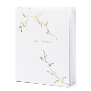 Gastenboek/receptieboek Nature - Bruiloft - wit/goud - 20 x 24,5 cm