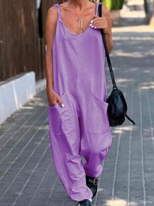 Loose Spaghetti Casual Plain Jumpsuit