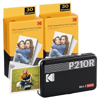 Kodak Mini 2 Retro 2-in-1 Portable Instant Camera & Photo Printer Black + 60 Sheets Bundle