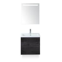 Vogue Badmeubelset 60 cm - Greeplijst in kleur - Black Oak - Keramische Wastafel Wit 1 kraangat - met Sence Spiegel