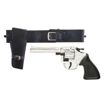 Cowboy verkleed speelgoed revolver - zilver - met riem holster - wapens - volwassenen