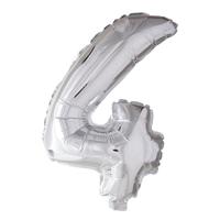 Globos Folie ballon nummer &apos;4&apos; zilver 40cm