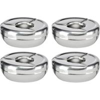 Asbak - 4x - RVS - rond - 12 cm - roestvrij staal - terrasasbak - buitenasbak
