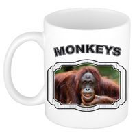 Dieren gekke orangoetan beker - monkeys/ apen mok wit 300 ml - thumbnail