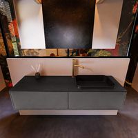 Badkamermeubelset Mondiaz Erin 150 cm met 2 Lades met RIDGE Wastafel Rechts Urban met 1 kraangat Greeploos Mat Dark Grey