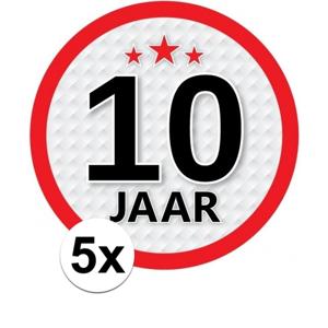 5x 10 jaar leeftijd sticker - rond - dia 15 cm - 10 jaar verjaardag/jubileum/leeftijd versiering