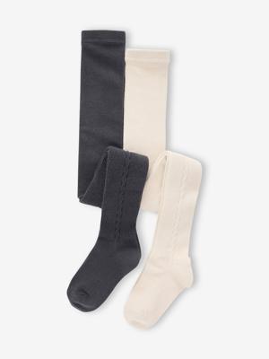 Set van 2 Panty's Meisje Kabelmotief antraciet