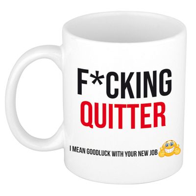 Fcking quitter nieuwe baan kado mok / beker wit en zwart - afscheidscadeau collega
