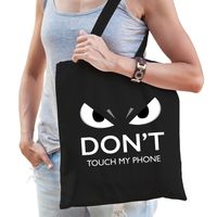 Dont touch telefoon cadeau katoenen tas zwart voor volwassenen - thumbnail