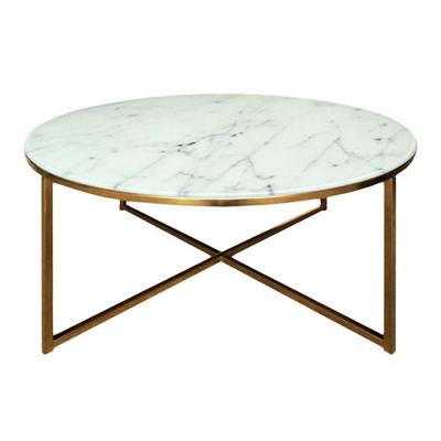 Leen Bakker - Salontafel Ostana - Wit/brons - Ø80x45 Cm - Metaal/Glas - Wit#Goudkleurig