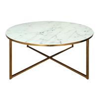 Leen Bakker - Salontafel Ostana - Wit/brons - Ø80x45 Cm - Metaal/Glas - Wit#Goudkleurig