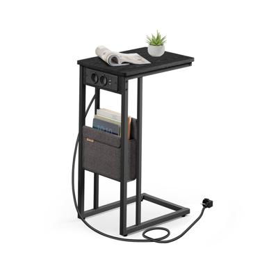 Bijzettafel met stopcontacten en handige opbergtas, Ebbenhout zwart