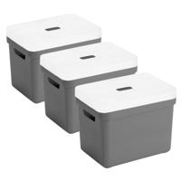 Sunware Opbergbox met transparante deksel - 3x stuks - antraciet - 18L - kunststof - 35x25x24cm