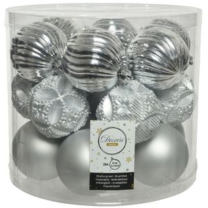 20x stuks luxe kunststof kerstballen zilver mix 8 cm   -