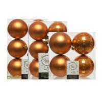 Kerstversiering kunststof kerstballen cognac bruin 6-8-10 cm pakket van 44x stuks - Kerstbal - thumbnail