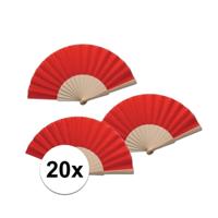 Spaanse waaier - 20x - rood - 42 x 23 cm - hout - verkoelend - handwaaier