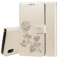 Rose reliëf horizontale Flip PU lederen case voor Galaxy A10 met houder & kaartsleuven & portemonnee (goud)